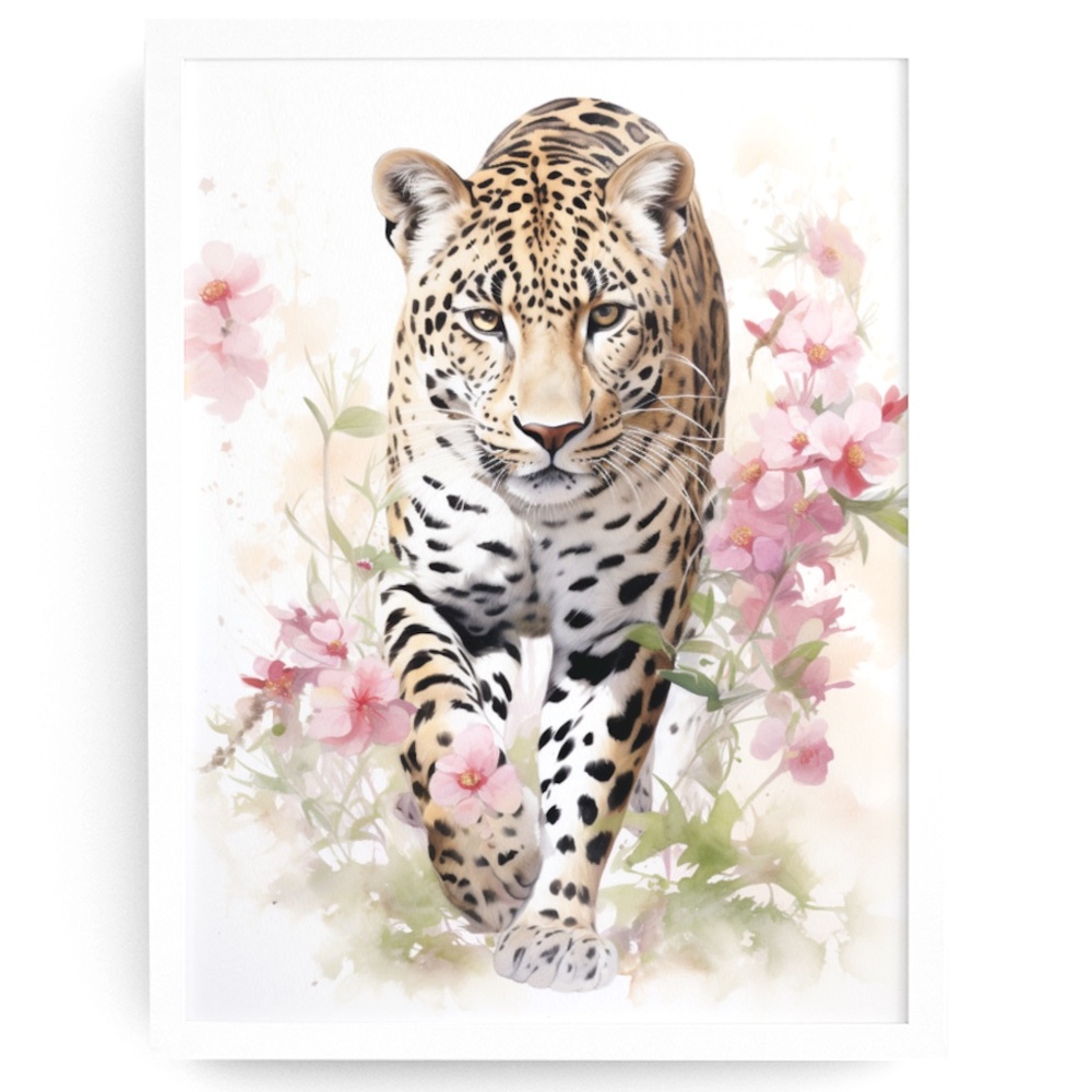 Watercolor Leopard Portrait Wall Art Illustration Print Poster Unframed